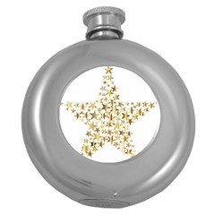 Star Fractal Gold Shiny Metallic Round Hip Flask (5 Oz)