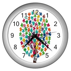 Tree Share Pieces Of The Puzzle Wall Clocks (silver) 