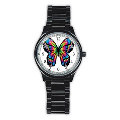 Abstract Animal Art Butterfly Stainless Steel Round Watch by Simbadda