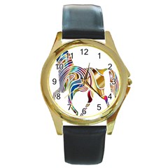 Horse Equine Psychedelic Abstract Round Gold Metal Watch