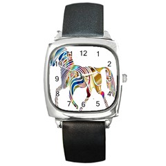 Horse Equine Psychedelic Abstract Square Metal Watch