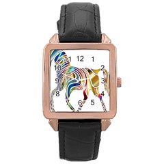 Horse Equine Psychedelic Abstract Rose Gold Leather Watch 