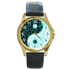 Yin Yang Eastern Asian Philosophy Round Gold Metal Watch by Simbadda