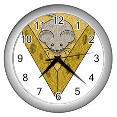 Cheese Rat Mouse Mice Food Cheesy Wall Clocks (silver) 