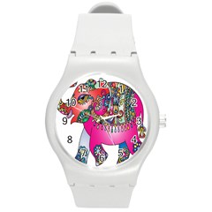 Elephant Pachyderm Animal Round Plastic Sport Watch (m) by Simbadda