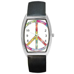 Flourish Decorative Peace Sign Barrel Style Metal Watch