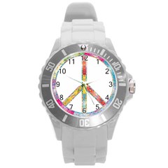 Flourish Decorative Peace Sign Round Plastic Sport Watch (L)