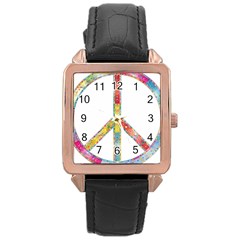 Flourish Decorative Peace Sign Rose Gold Leather Watch 