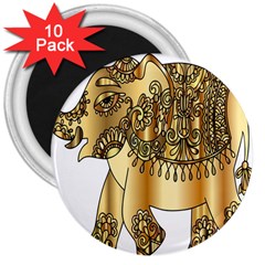 Gold Elephant Pachyderm 3  Magnets (10 Pack)  by Simbadda