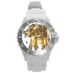 Gold Elephant Pachyderm Round Plastic Sport Watch (l) by Simbadda