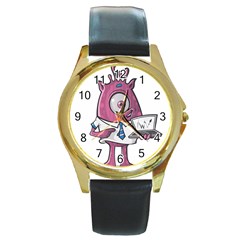 Business Education Logo Monster Round Gold Metal Watch by Simbadda