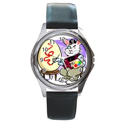 Bunny Easter Artist Spring Cartoon Round Metal Watch by Simbadda