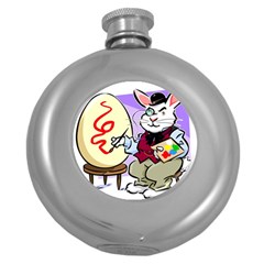 Bunny Easter Artist Spring Cartoon Round Hip Flask (5 Oz)