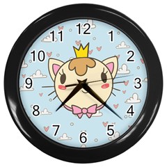 Cat Cloud Heart Texture Kitten Wall Clocks (black) by Simbadda