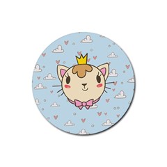 Cat Cloud Heart Texture Kitten Rubber Round Coaster (4 Pack)  by Simbadda