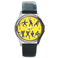 Gymnast Stick Man Man Stick Round Metal Watch