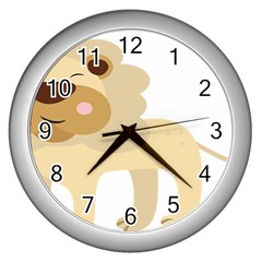 Lion Cute Sketch Funny Wall Clocks (silver) 