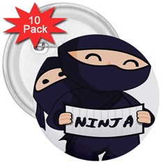 Ninja Baby Parent Cartoon Japan 3  Buttons (10 Pack)  by Simbadda