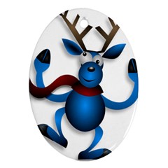 Reindeer Dancing Blue Christmas Ornament (oval) by Simbadda
