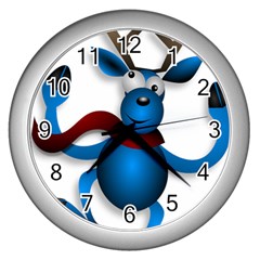 Reindeer Dancing Blue Christmas Wall Clocks (silver) 