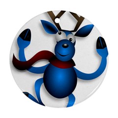 Reindeer Dancing Blue Christmas Round Ornament (two Sides) by Simbadda