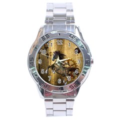 Awesome Steampunk Horse, Clocks And Gears In Golden Colors Stainless Steel Analogue Watch by FantasyWorld7