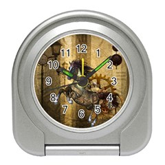 Awesome Steampunk Horse, Clocks And Gears In Golden Colors Travel Alarm Clocks by FantasyWorld7