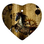 Awesome Steampunk Horse, Clocks And Gears In Golden Colors Heart Ornament (Two Sides) Front