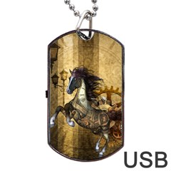 Awesome Steampunk Horse, Clocks And Gears In Golden Colors Dog Tag Usb Flash (two Sides) by FantasyWorld7