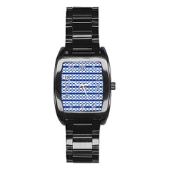 Circles Lines Blue White Pattern  Stainless Steel Barrel Watch by BrightVibesDesign