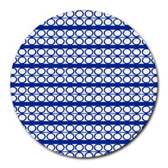 Circles Lines Blue White Pattern  Round Mousepads by BrightVibesDesign