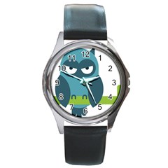 Owl Comic Animal Round Metal Watch by Simbadda