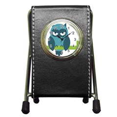 Owl Comic Animal Pen Holder Desk Clocks by Simbadda