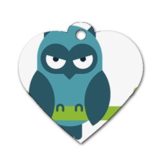 Owl Comic Animal Dog Tag Heart (two Sides) by Simbadda