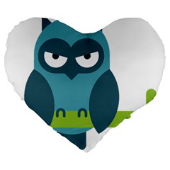 Owl Comic Animal Large 19  Premium Heart Shape Cushions by Simbadda