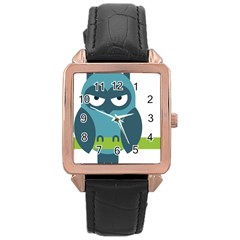 Owl Comic Animal Rose Gold Leather Watch  by Simbadda