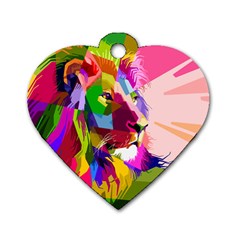 Animal Colorful Decoration Lion Dog Tag Heart (two Sides) by Simbadda