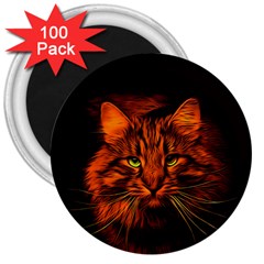 Cat Digiart Artistically Cute 3  Magnets (100 Pack) by Simbadda