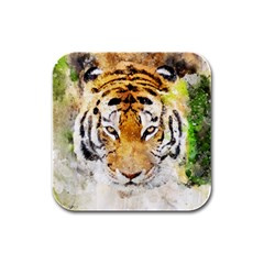 Tiger Watercolor Colorful Animal Rubber Square Coaster (4 Pack) 