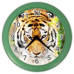 Tiger Watercolor Colorful Animal Color Wall Clocks by Simbadda