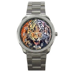 Tiger Animal Teeth Nature Design Sport Metal Watch by Simbadda