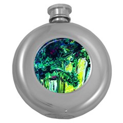 Old Tree And House With An Arch 3 Round Hip Flask (5 Oz) by bestdesignintheworld