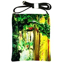 Old Tree And House With An Arch 4 Shoulder Sling Bags by bestdesignintheworld