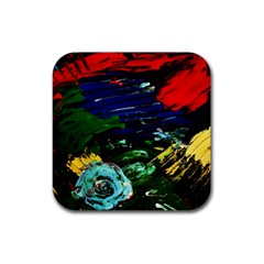 Tumble Weed And Blue Rose 1 Rubber Coaster (square)  by bestdesignintheworld