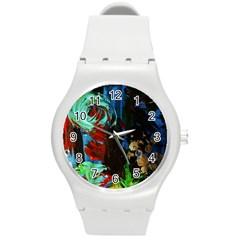 Night At The Foot Of Fudziama 2 Round Plastic Sport Watch (m) by bestdesignintheworld