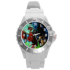 Night At The Foot Of Fudziama 2 Round Plastic Sport Watch (l) by bestdesignintheworld