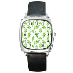 Airy Floral Pattern Square Metal Watch by dflcprints