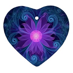Blown Glass Flower Of An Electricblue Fractal Iris Ornament (heart) by jayaprime