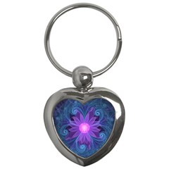 Blown Glass Flower Of An Electricblue Fractal Iris Key Chains (heart)  by jayaprime