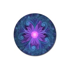 Blown Glass Flower Of An Electricblue Fractal Iris Magnet 3  (round) by jayaprime
